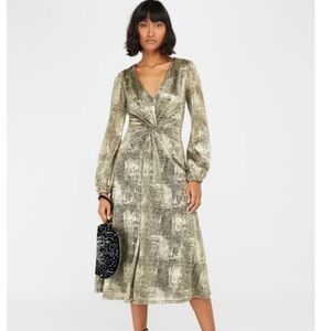 MONSOON Vanessa Midi Twist Dress Gold